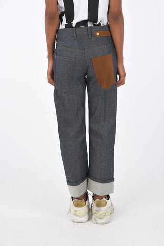 Jeans Wide Fit con Applicazioni in Ecopelle