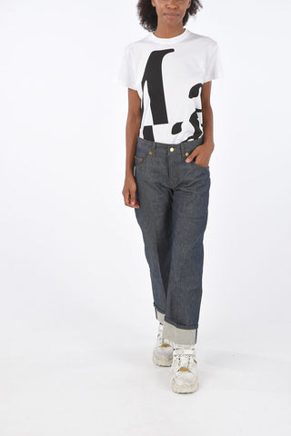 Jeans Wide Fit con Applicazioni in Ecopelle