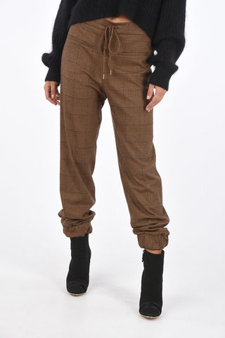 district check drawstring waist pants