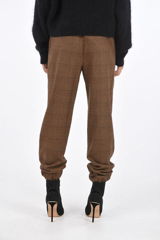 district check drawstring waist pants