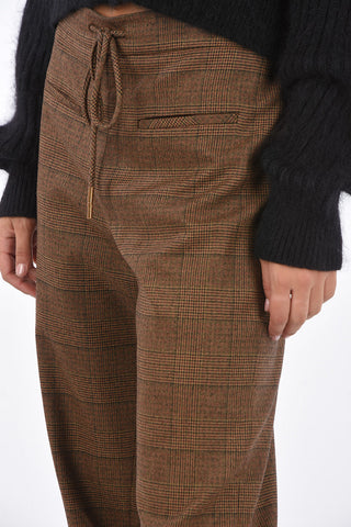 district check drawstring waist pants