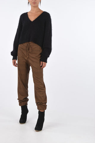 district check drawstring waist pants