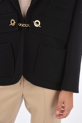no vent notch lapel jacket with chain detail