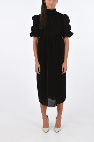 velvet puffed sleeve maxi EDA dress with belt