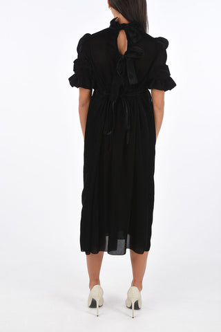 velvet puffed sleeve maxi EDA dress with belt
