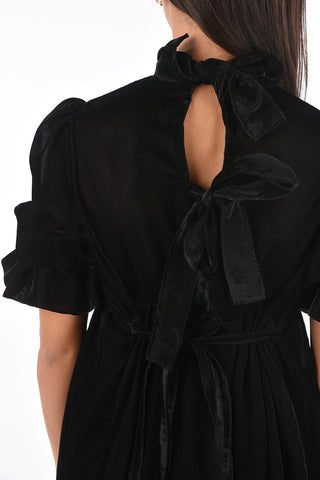 velvet puffed sleeve maxi EDA dress with belt