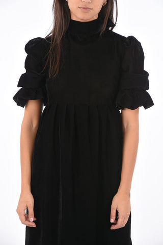 velvet puffed sleeve maxi EDA dress with belt