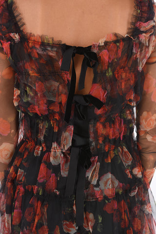 Tulle Roses-Printed KRISTA Midi Dress