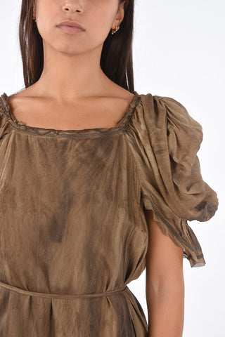 bow backline puffed sleeve maxi dress