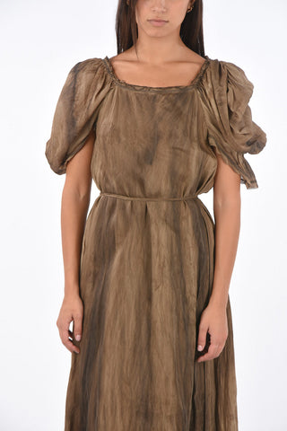 bow backline puffed sleeve maxi dress