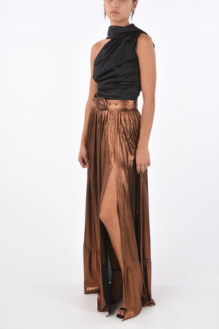 lurex split-front hem SERENE skirt with belt