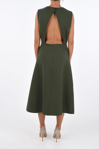 virgin wool open back maxi bodycon dress