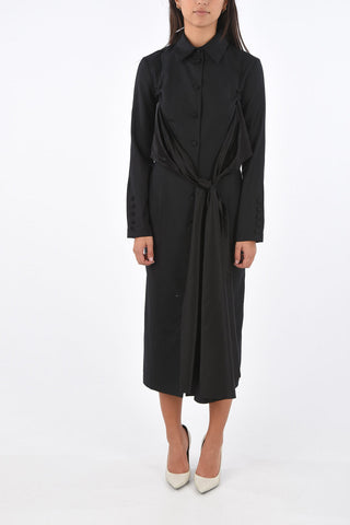 wool double split-back hem maxi shirtdress with bow