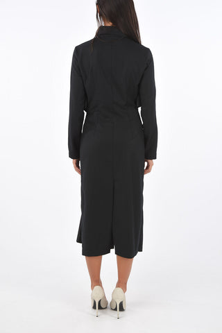 wool double split-back hem maxi shirtdress with bow