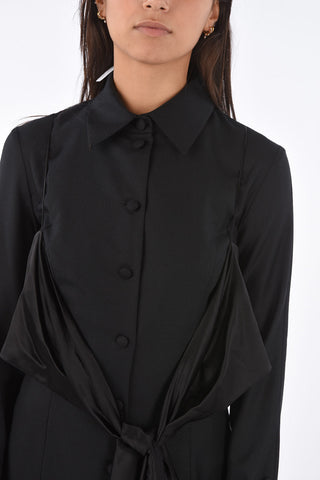 wool double split-back hem maxi shirtdress with bow