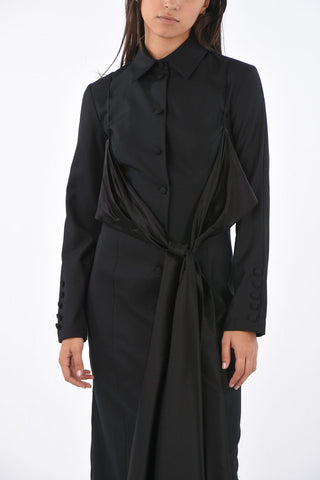 wool double split-back hem maxi shirtdress with bow