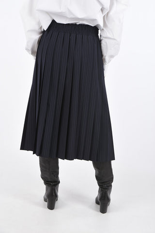 pinstriped below knee pleated skirt