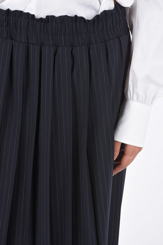 pinstriped below knee pleated skirt