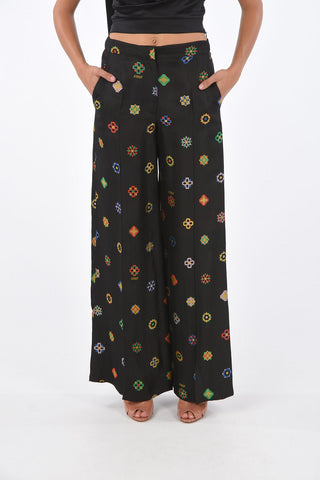 pantalone palazzo ricamo floreale jacquard