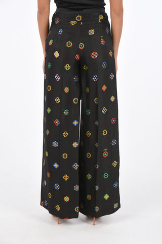 pantalone palazzo ricamo floreale jacquard