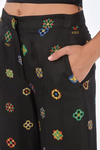 pantalone palazzo ricamo floreale jacquard