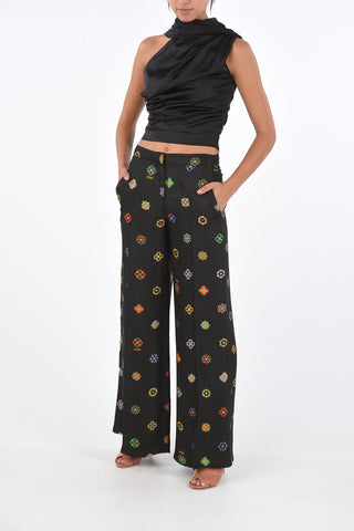 pantalone palazzo ricamo floreale jacquard