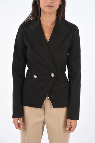 peak lapel jewel button double-breasted blazer
