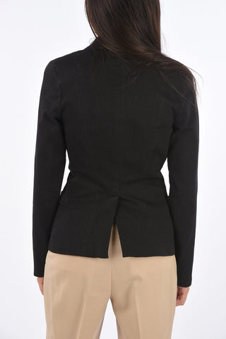 peak lapel jewel button double-breasted blazer