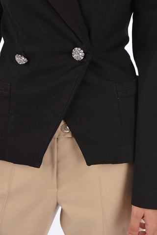 peak lapel jewel button double-breasted blazer