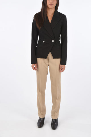 peak lapel jewel button double-breasted blazer