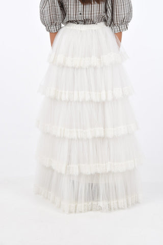 tulle drawstring waist maxi ruffled skirt