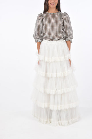tulle drawstring waist maxi ruffled skirt