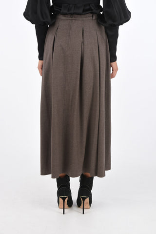 stretch wool maxi flared skirt with belt