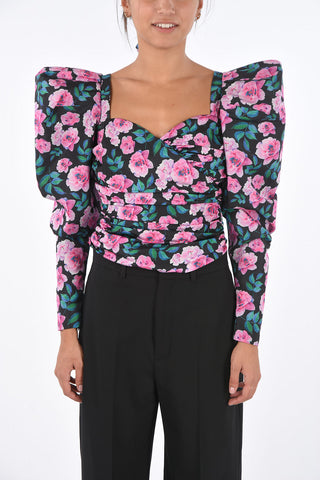 floral-print leg-o-mutton sleeve top