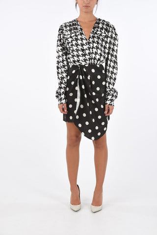 houndstooth and polka dot wrap dress