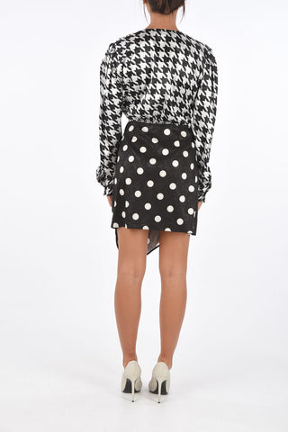 houndstooth and polka dot wrap dress