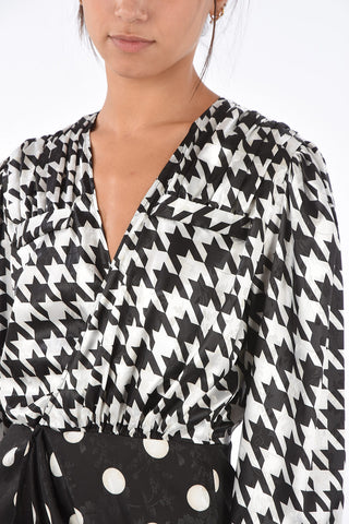 houndstooth and polka dot wrap dress
