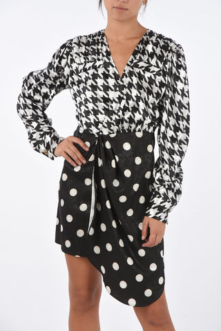 houndstooth and polka dot wrap dress