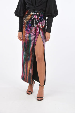 sequined split-side hem pencil skirt
