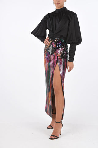 sequined split-side hem pencil skirt