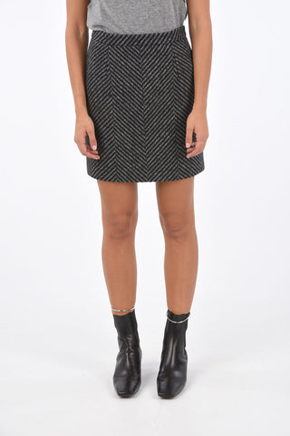 plain herringbone wool back-zip fastening mini skirt