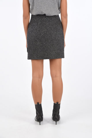 plain herringbone wool back-zip fastening mini skirt