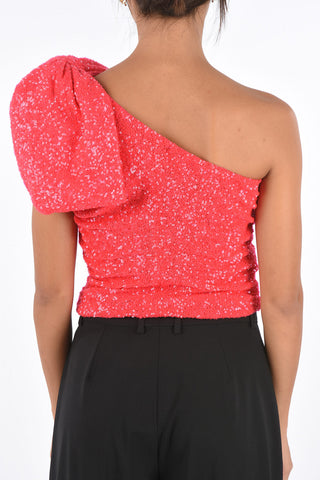 sequined 1-shoulder top with maxi bow
