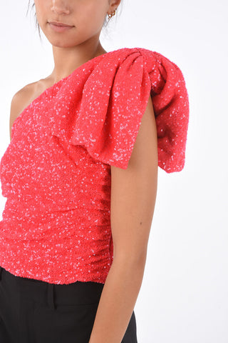 sequined 1-shoulder top with maxi bow