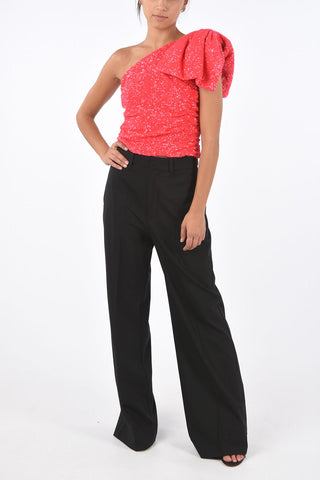 sequined 1-shoulder top with maxi bow