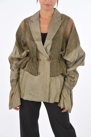 silk double breasted blazer with draped sleeve