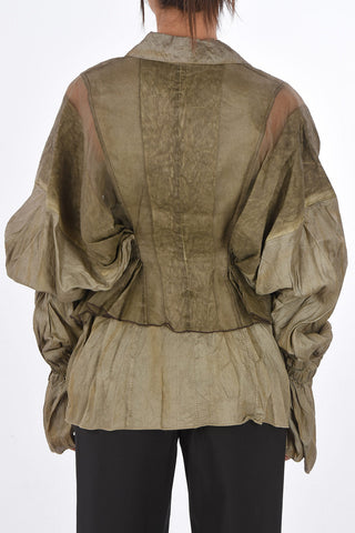 silk double breasted blazer with draped sleeve