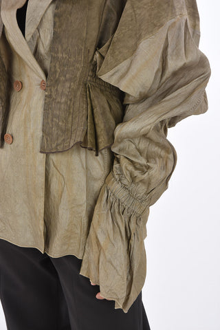 silk double breasted blazer with draped sleeve