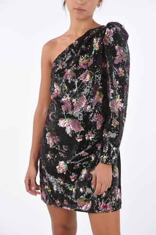sequined BLOOM one shoulder mini bodycon dress