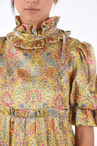 liberty-print silk puffed sleeve maxi dress